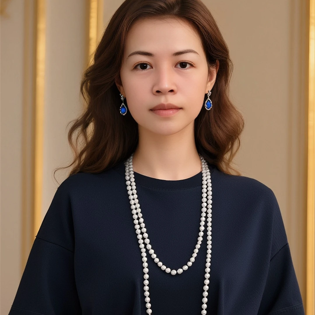 合金布艺项链 多种戴法180厘米8MM正圆贝珠施家珍珠毛衣链