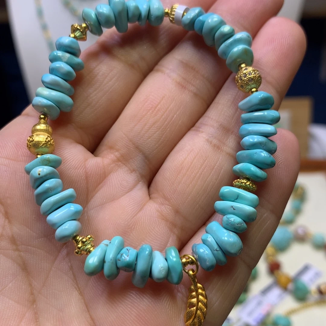 绿松石银S925镀金镶嵌单圈