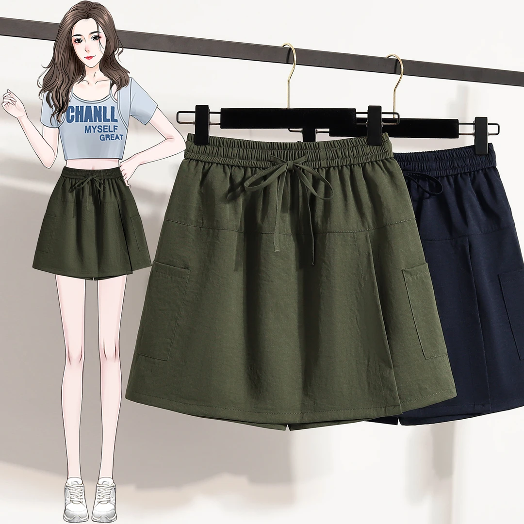 大码夏显瘦遮胯百搭高腰休闲裤裙韩系时尚阔腿短裤纯欲慵懒风女装