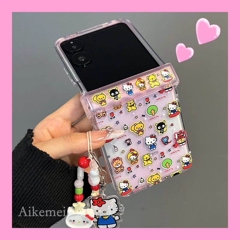 适用小米mixflip2折叠屏手机壳透色KT猫purax典藏版小熊中轴保护