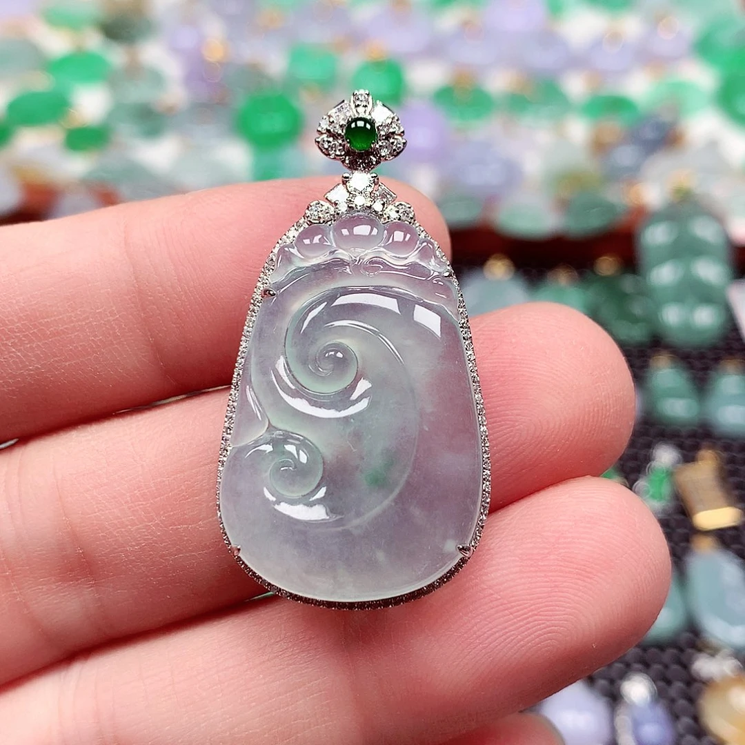 翡翠18K金镶嵌吊坠(不含链)