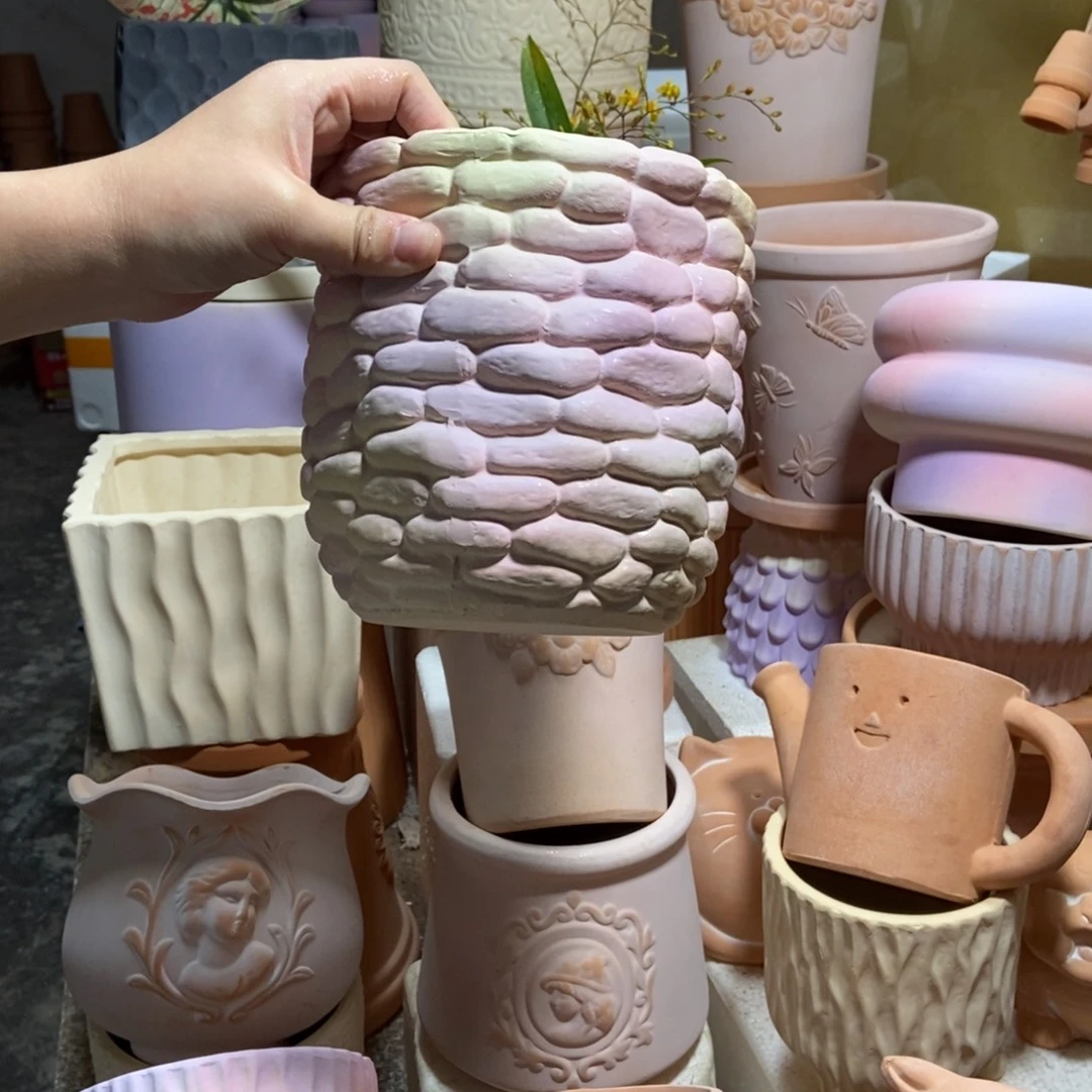 15×15彩色石头盆 粗陶1个