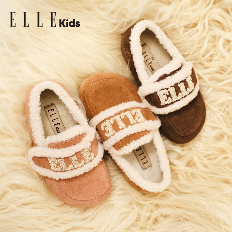 ELLEkids童鞋女童棉鞋冬季新款软底保暖儿童毛毛鞋EFG4M7981