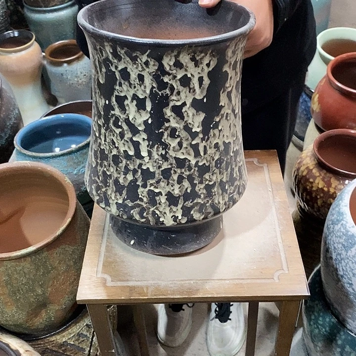 花盆紫砂口20高度31黑茶……