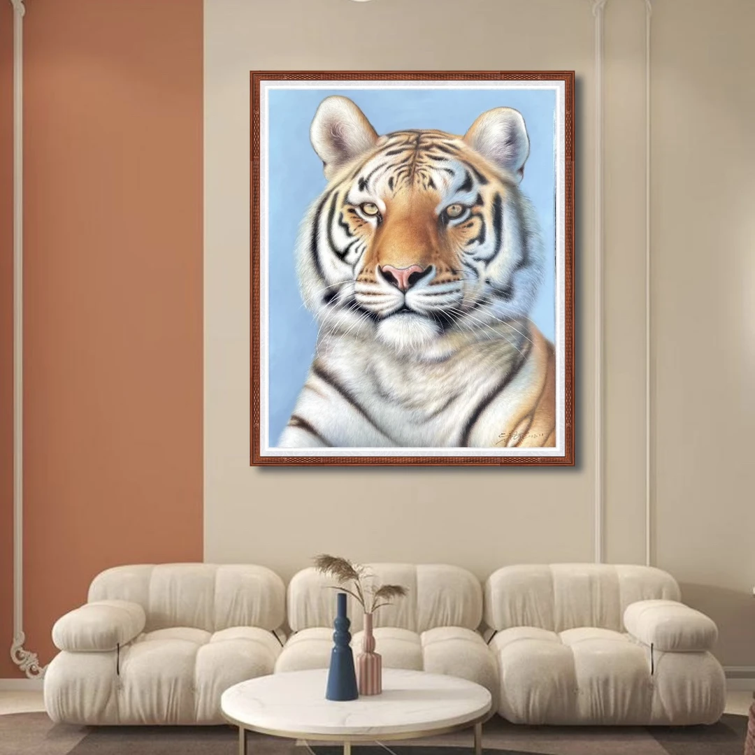 生肖虎纯手绘老虎油画40*50厘米收藏挂画顺丰包邮送高档实木框