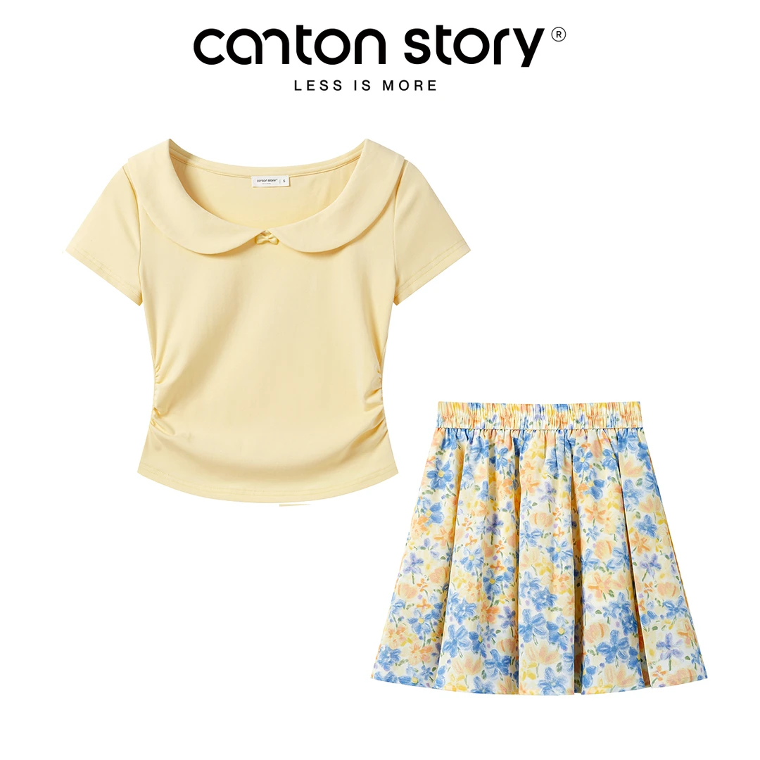 羊城故事 晕染花朵半身裙短袖t恤复古两件套 Y50650838 Y50650839