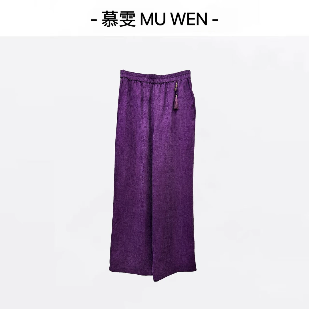 薇妮家-【竹溪】新中式春新款舒适顺滑松紧腰手工吊坠直筒裤2612593