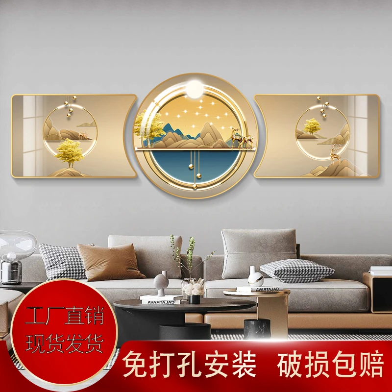 背景墙装饰客厅装饰沙发客厅墙壁大气三联客厅背景墙挂画