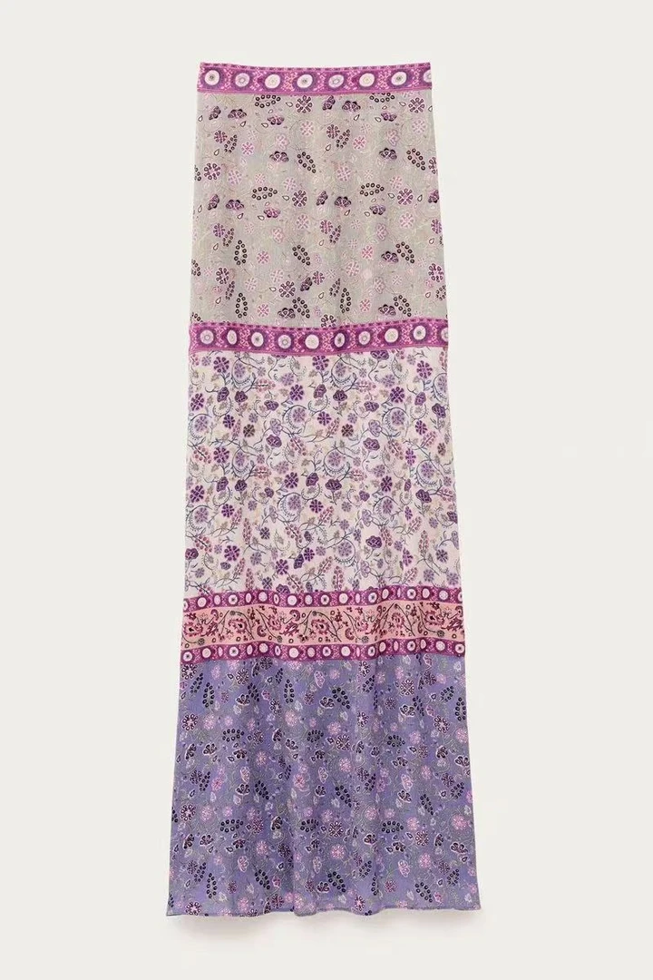 BS民族风碎花印花高腰半身裙长裙（250524120）