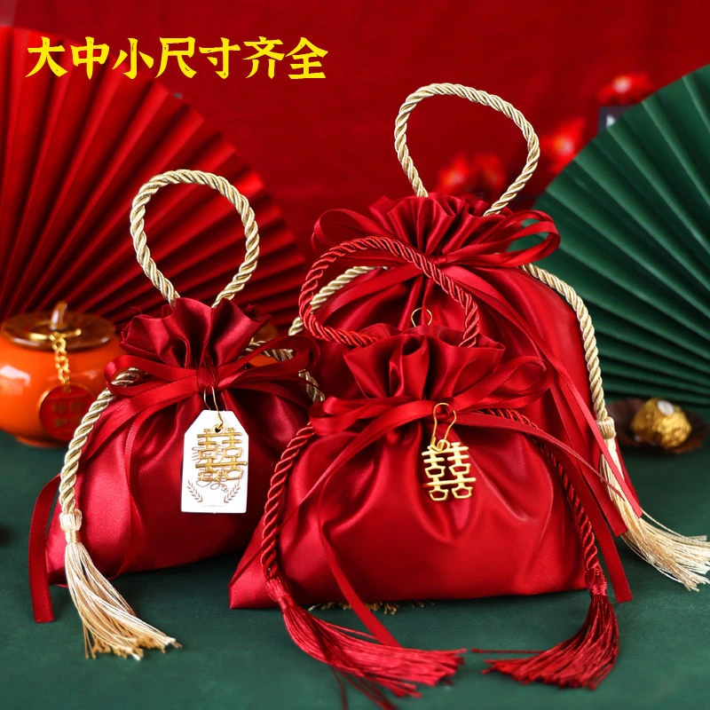 中式喜糖袋丝绸袋子喜糖礼盒成品含糖轻奢免折叠结婚喜糖婚礼订婚