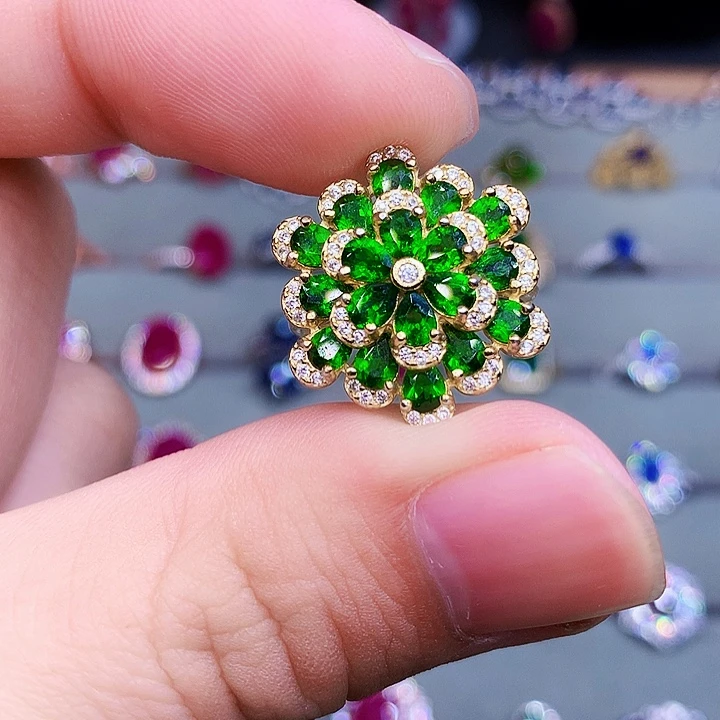 透辉石银S925镶嵌戒指