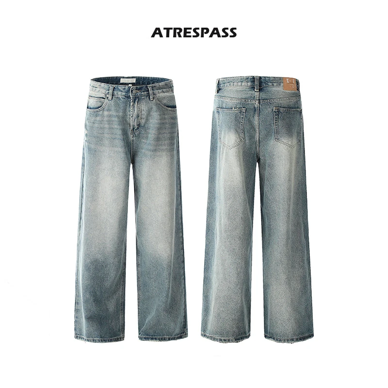 ATRESPASS美式复古水洗男女同款牛仔裤春夏宽松垂感阔腿裤