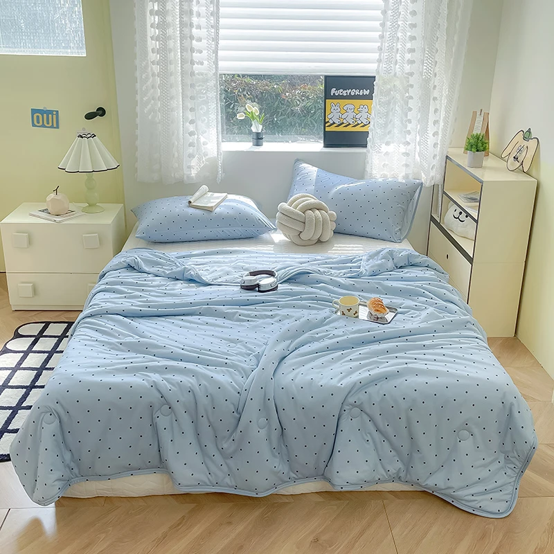 【晴美】针织棉印花夏被-灰蓝波点