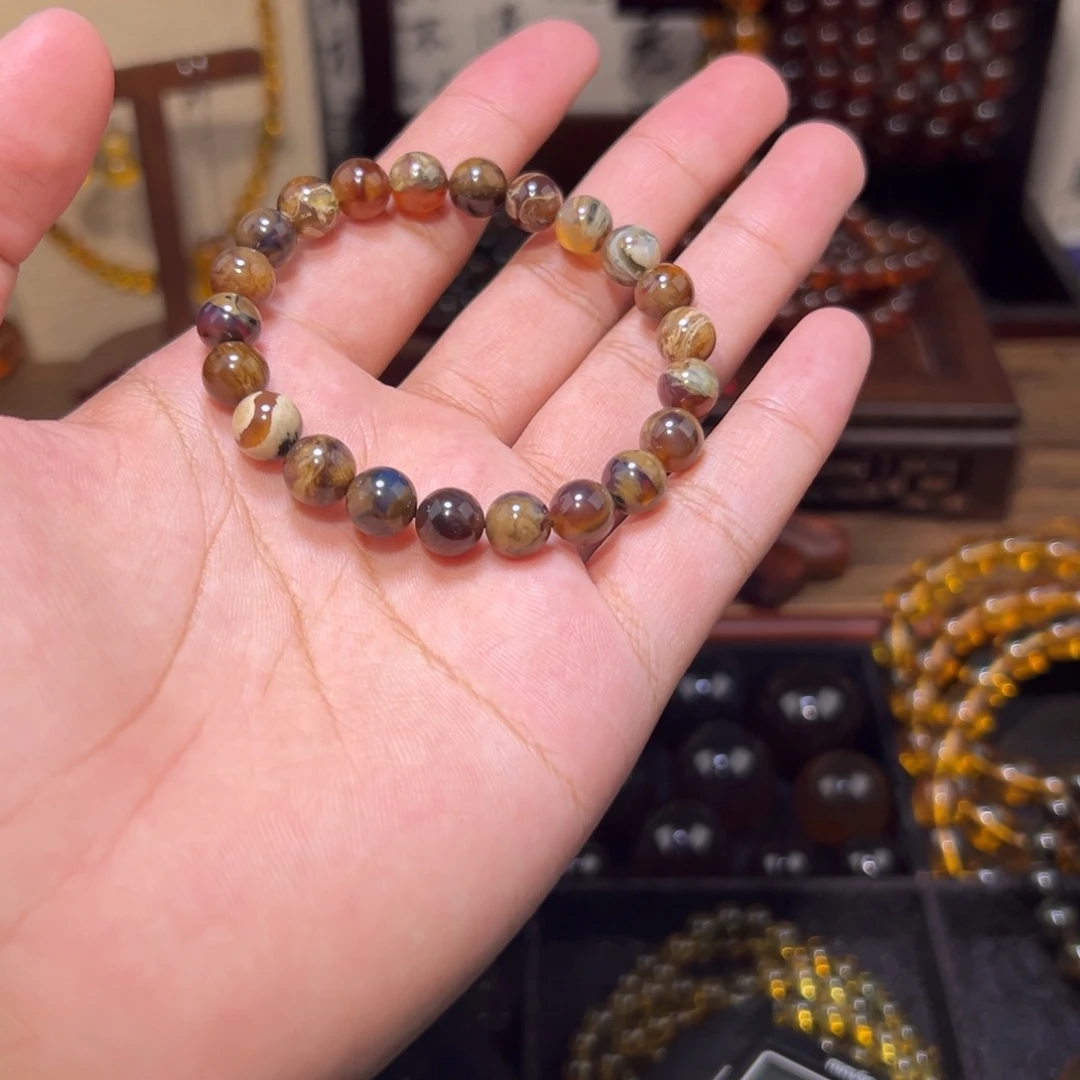 琥珀未镶嵌颈饰8mm溶洞手串