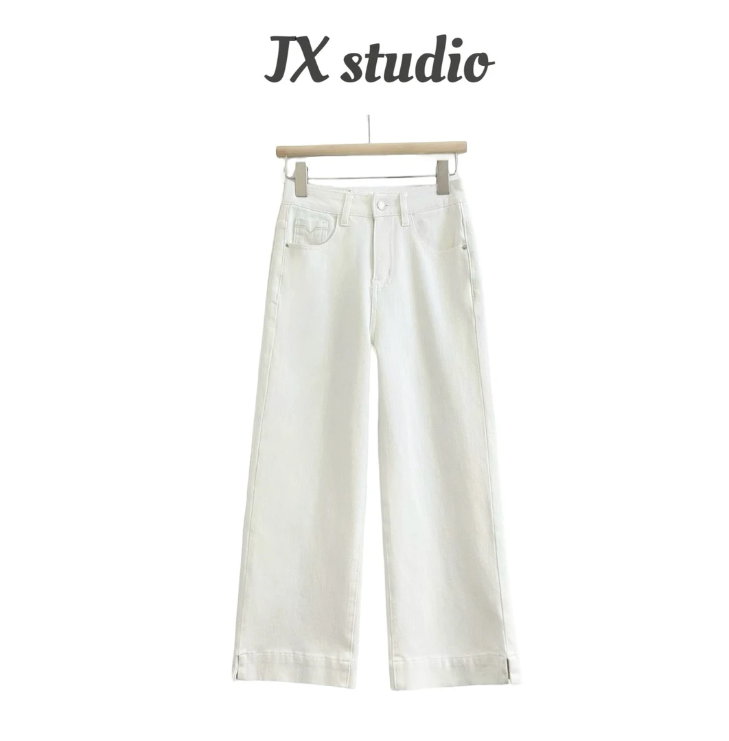 静贤【白茶月光】春季新款韩版显瘦百搭小个子四面弹直筒牛仔裤