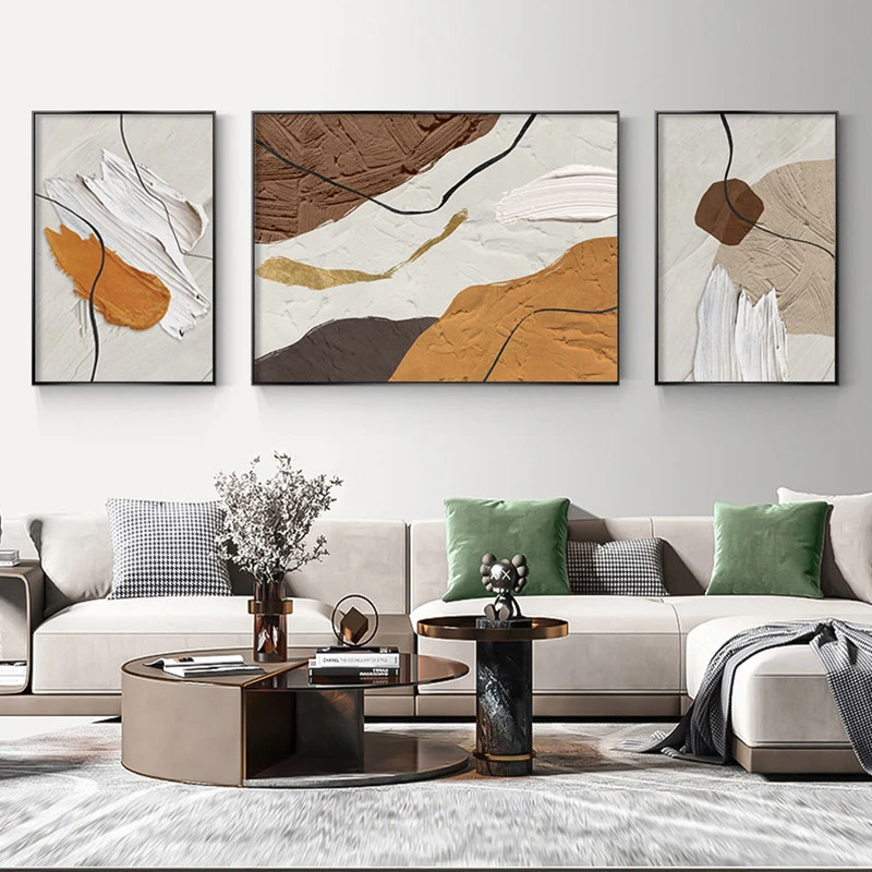 抽象大气客厅装饰画奶油风餐厅三联壁画高级感轻奢沙发背景墙挂画