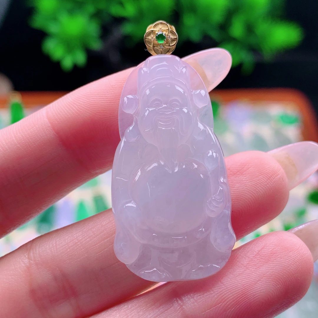 天然缅甸翡翠18K镶嵌财神吊坠、029尺寸44.2×20.5×5.7