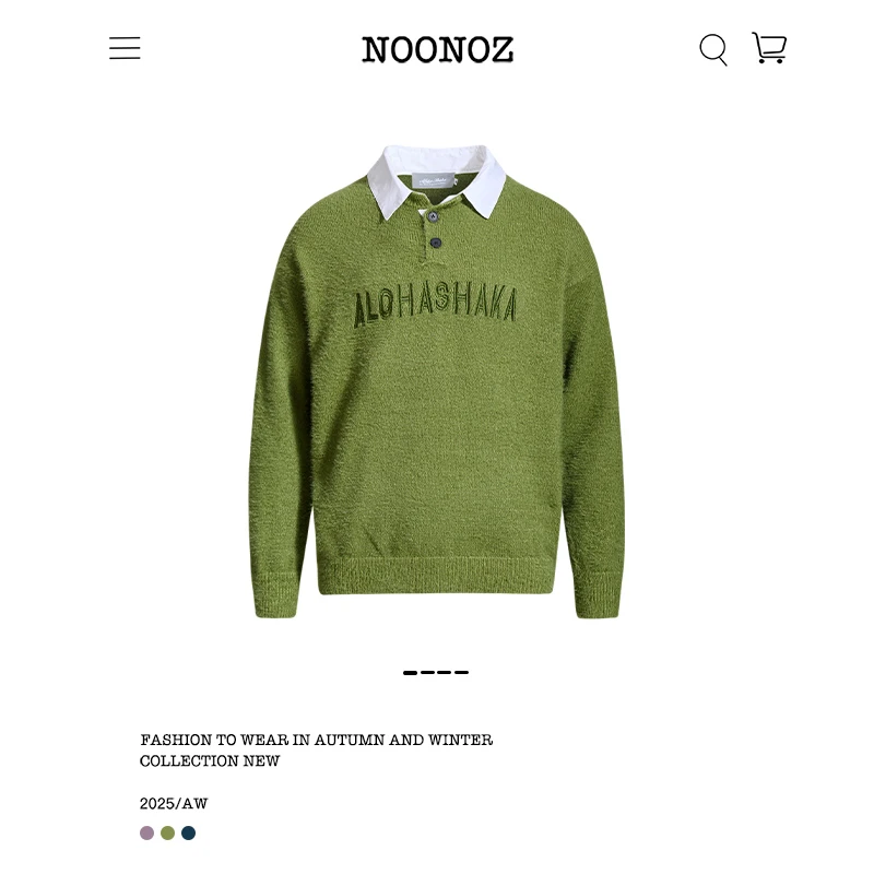 NOONOZ秋冬假两件字母刺绣翻领毛衣男中性风穿搭潮牌美式针织上衣