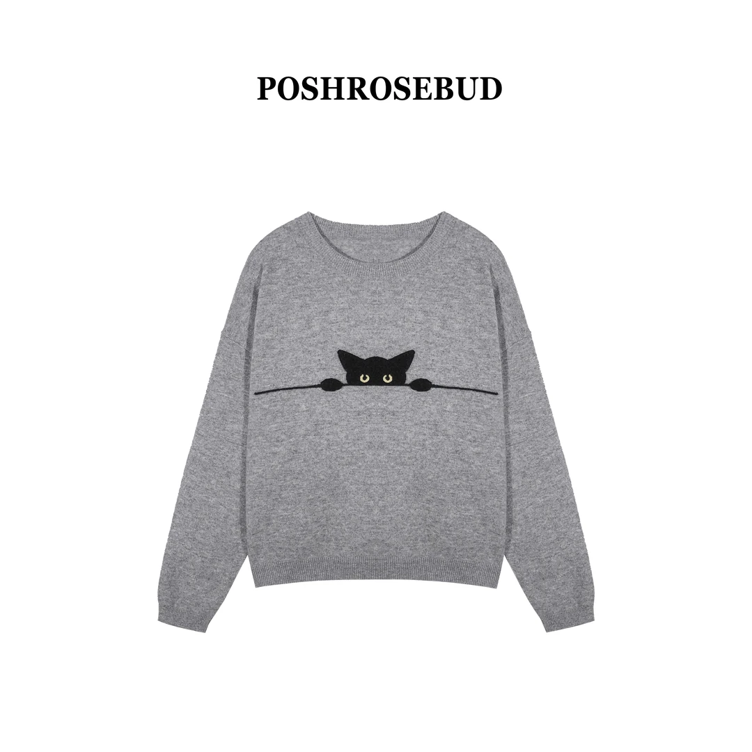 【POSHROSEBUD】全身小猫提花上衣毛衣RJ5041