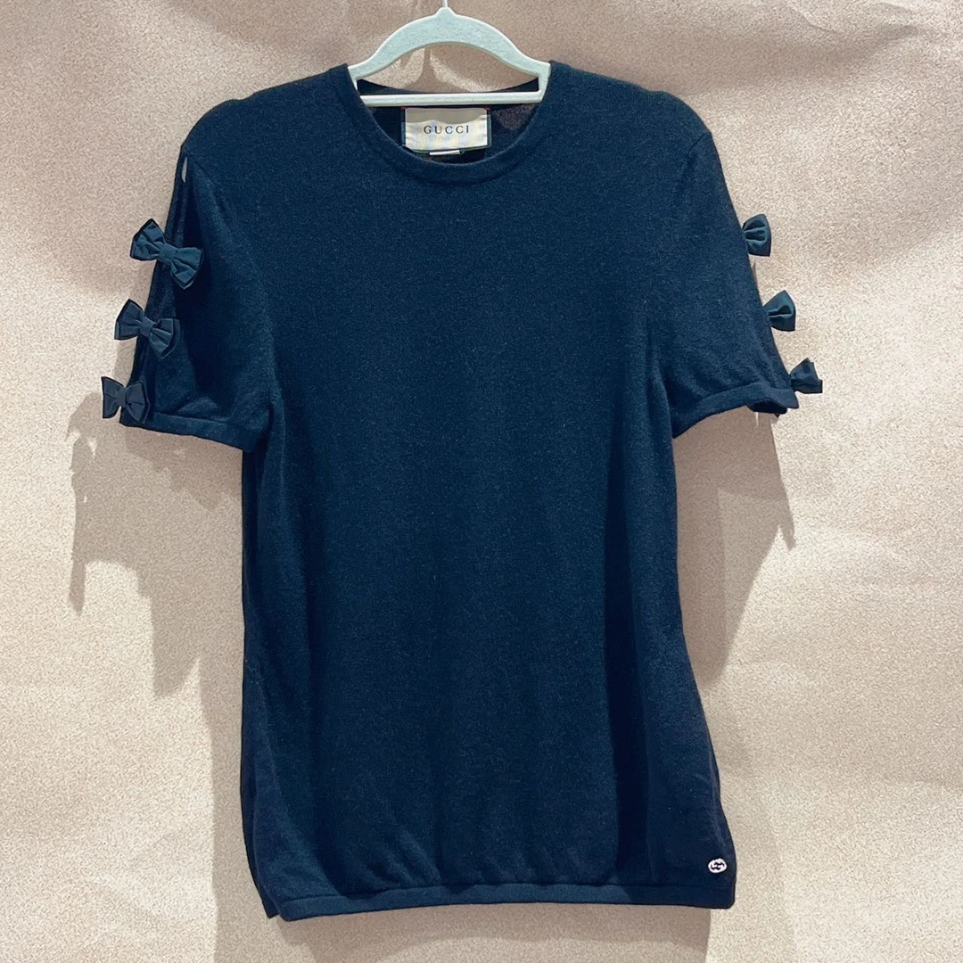 99新 GUCCI/古驰 黑色圆领休闲套头短袖针织衫  M码