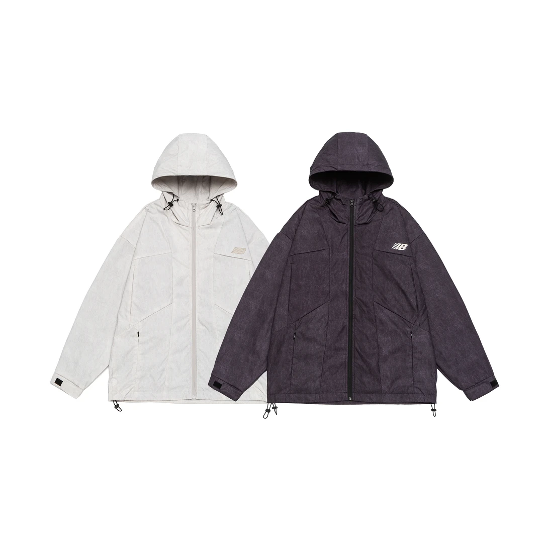 PANGB 春季新款大码连帽长袖纯色机能风图案印花防风保暖外套上衣