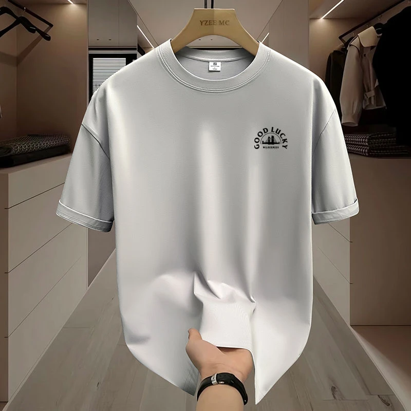 2025新款重磅纯棉短袖T恤男士休闲运动上衣夏季大码宽松吸汗半袖