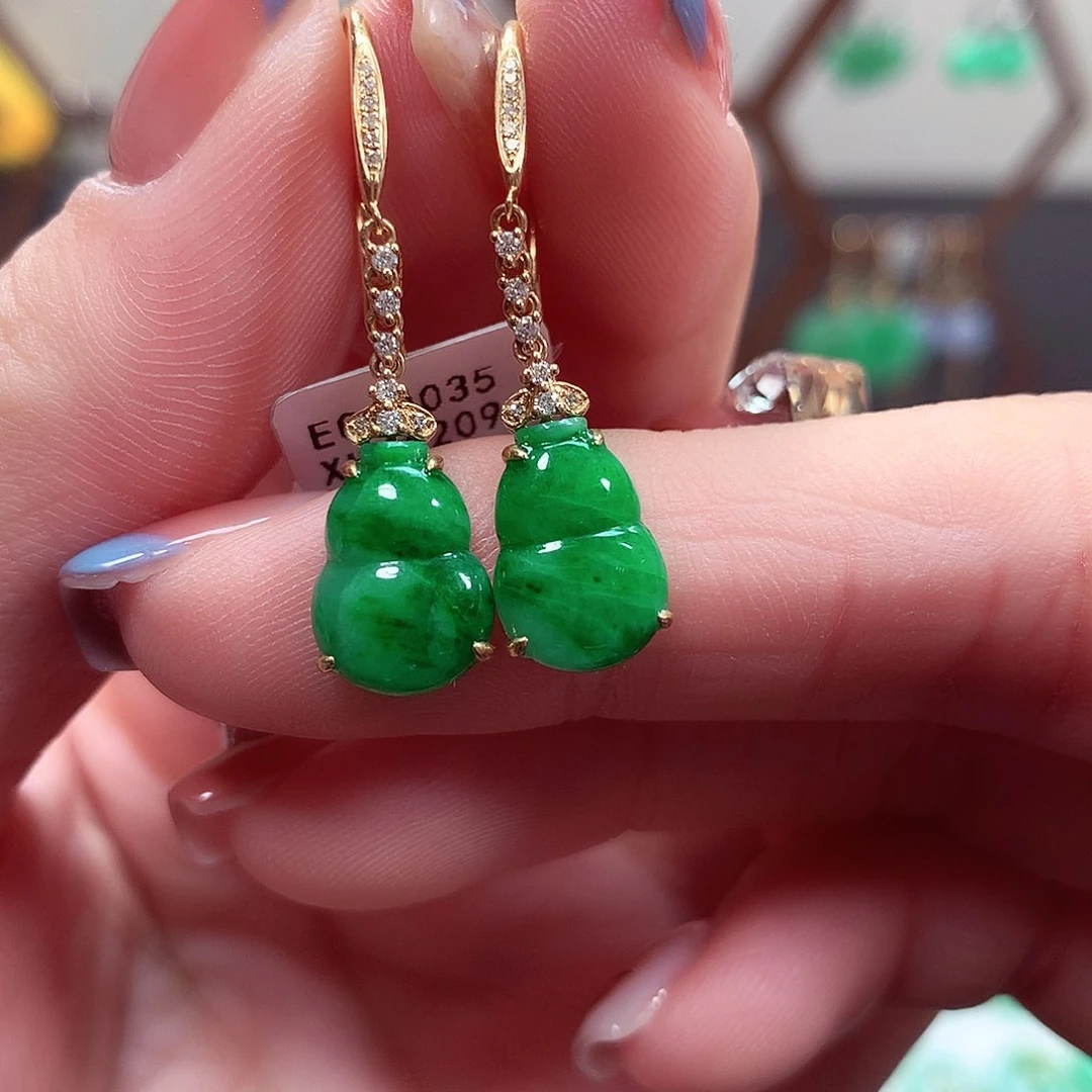 翡翠耳饰18K金镶嵌天然翡翠