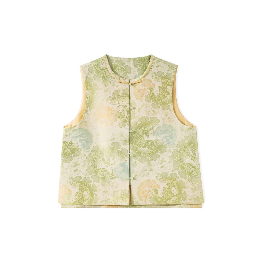 上久楷·马踏龙云-新中式里外100桑蚕丝宋锦提花国风马甲BZ25257