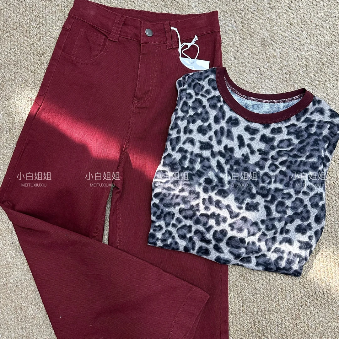 【小白姐姐】609时尚款豹纹拼接秋款衫