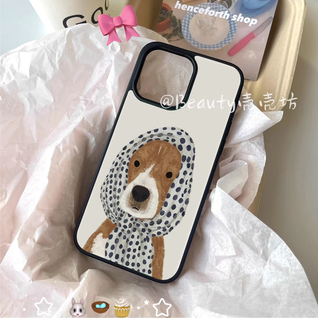 头巾狗适用苹果16Promax手机壳15网红款14全包13小众12高级女可爱