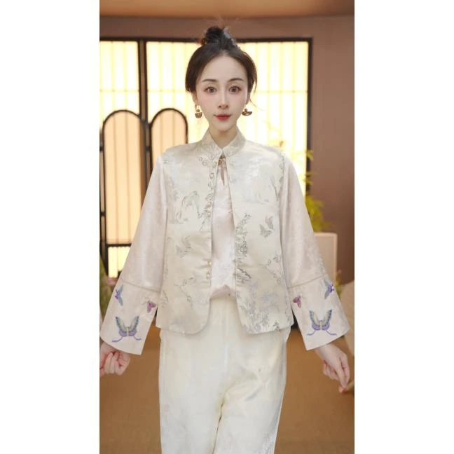 （点春枝）2025双面穿春季新款立领盘扣重工提花百搭马夹FB2502166