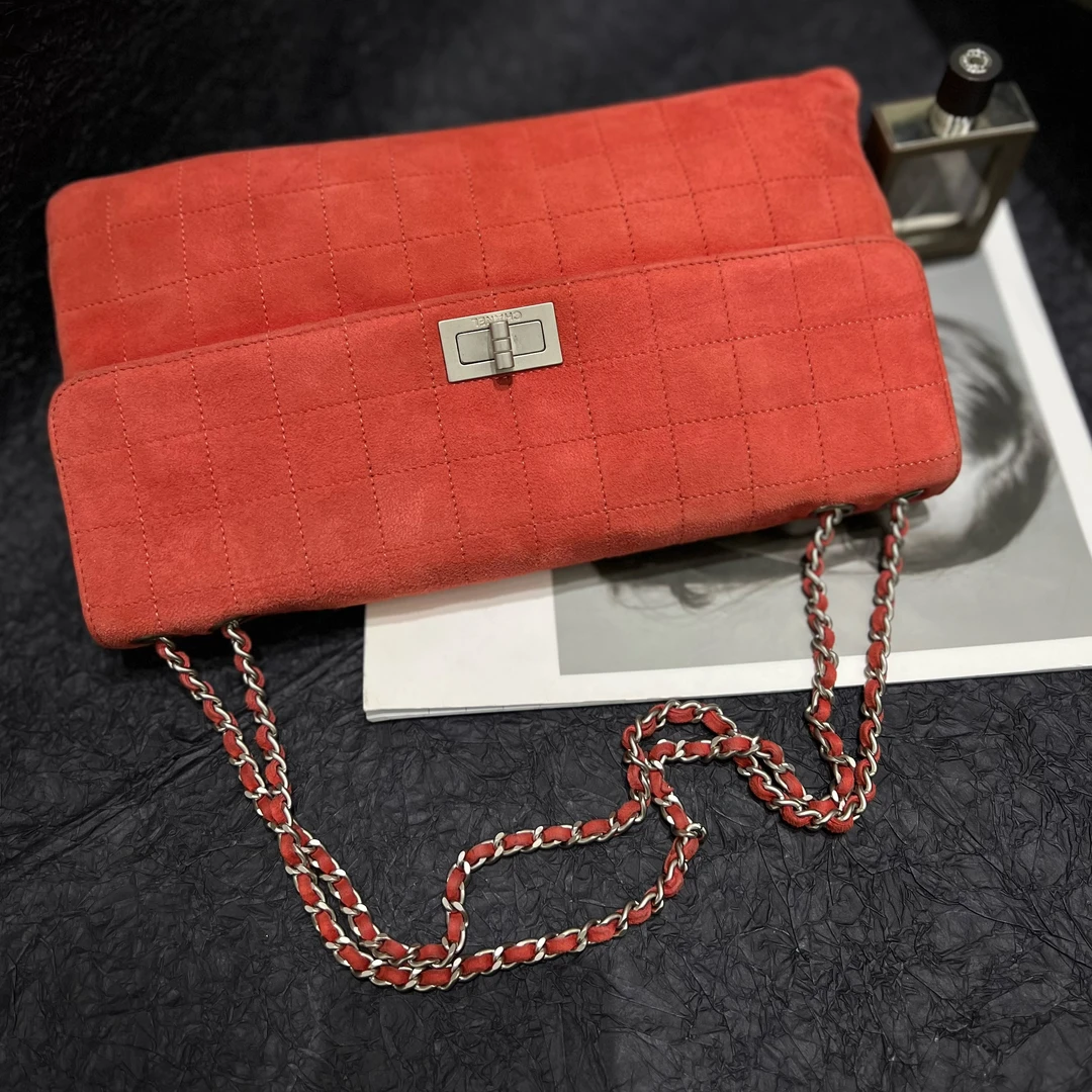 95新 Chanel/香奈儿 2.55冰格麂皮单肩腋下包斜挎包