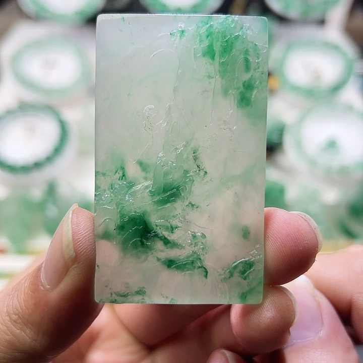 石英质玉未镶嵌吊坠(赠链)非洲翠飘花山水牌