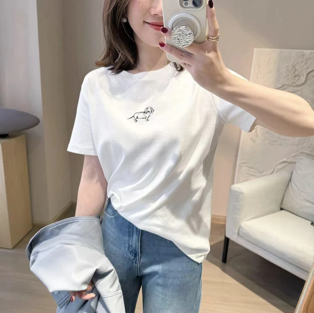【腊肠狗】简约休闲短袖T 新疆棉印花宽松短袖打底衫
