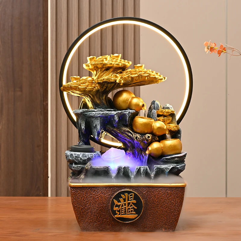流水生财循环水摆件客厅办公室招财风水轮中式水景观乔迁装饰礼物
