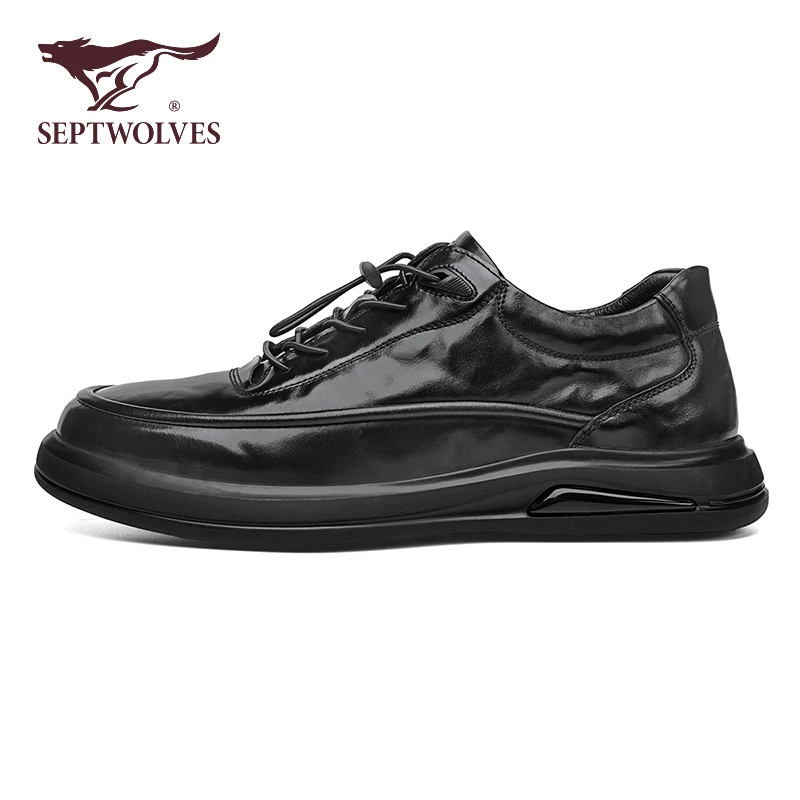 七匹狼正品头层牛皮男鞋秋季英伦风休闲皮鞋男商务正装中年爸爸鞋
