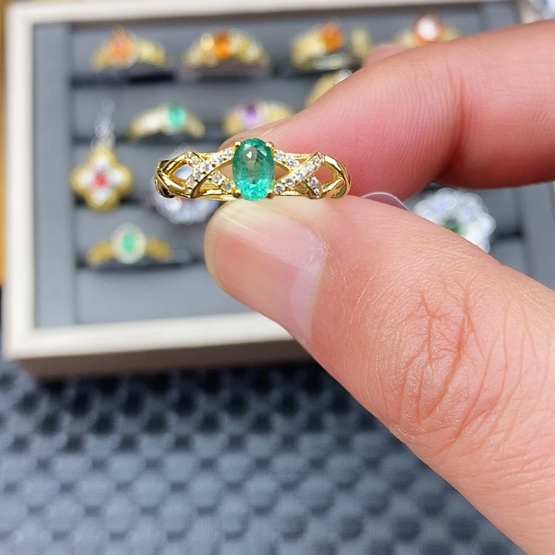 瑜***银S925镶嵌祖母绿戒指