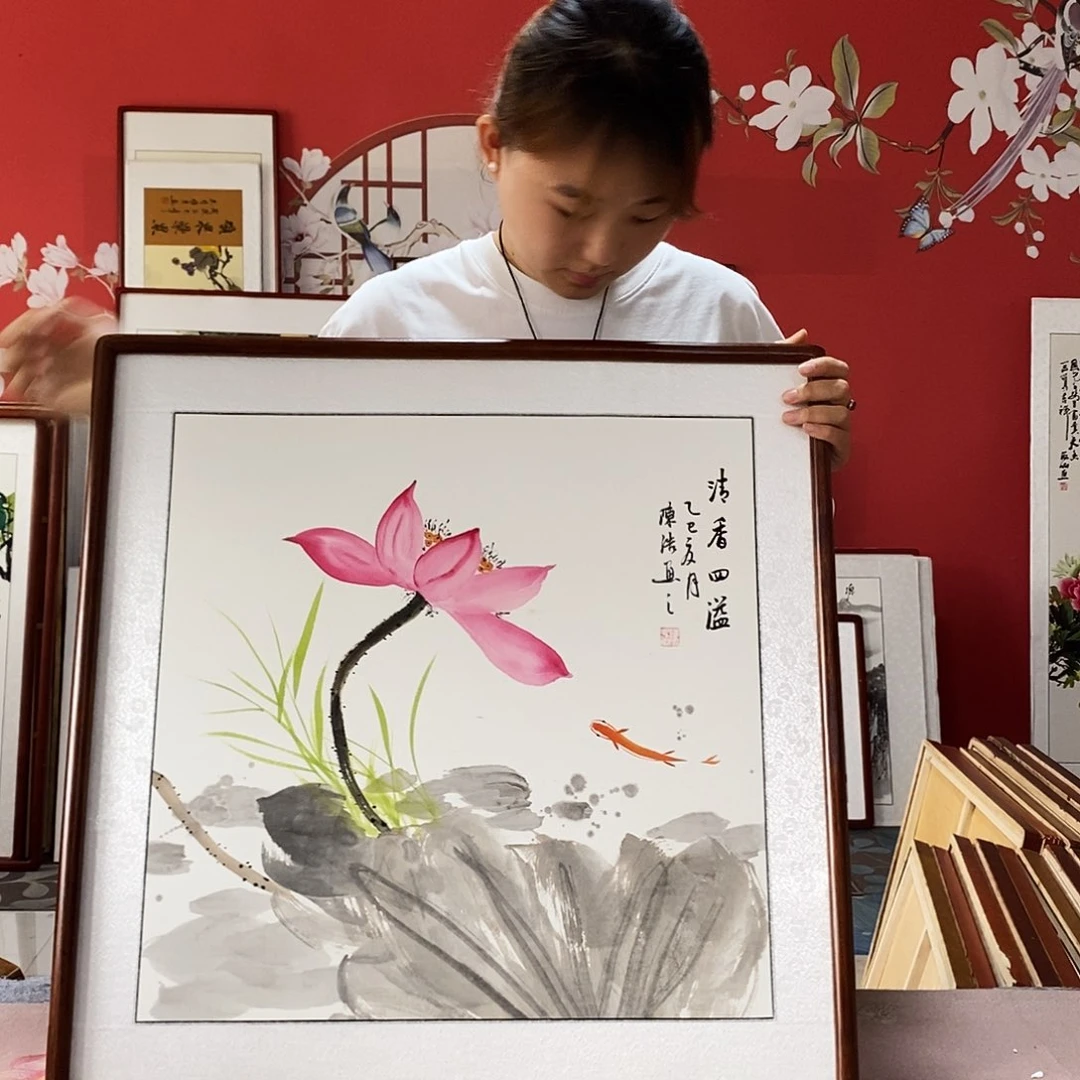 国画带框尺寸62✖️62厘米手绘带框包邮