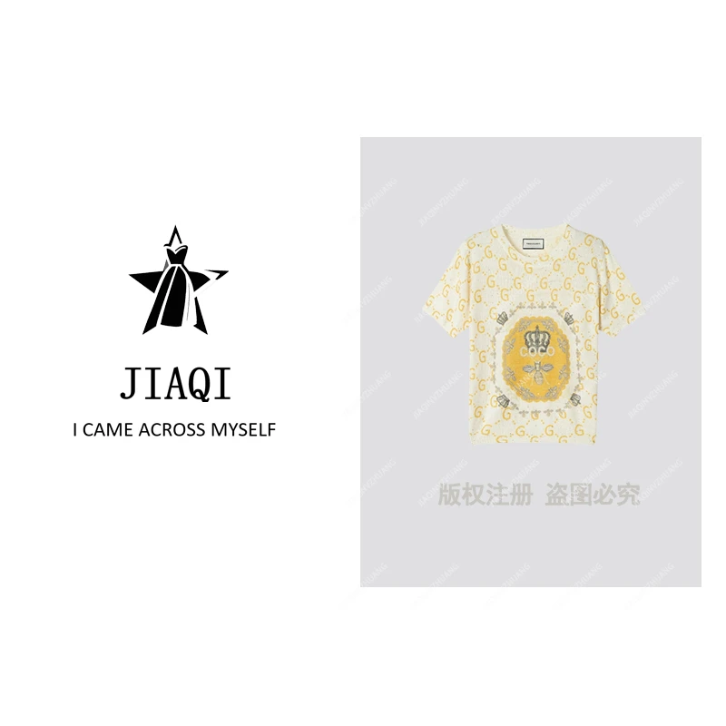 【佳琪高奢】轻奢重工短袖亮片皇冠字母印染针织毛衣套头衫