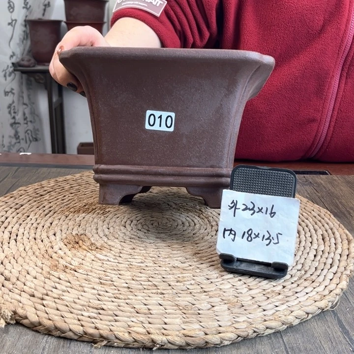 紫砂花盆紫玉金砂双线四方010