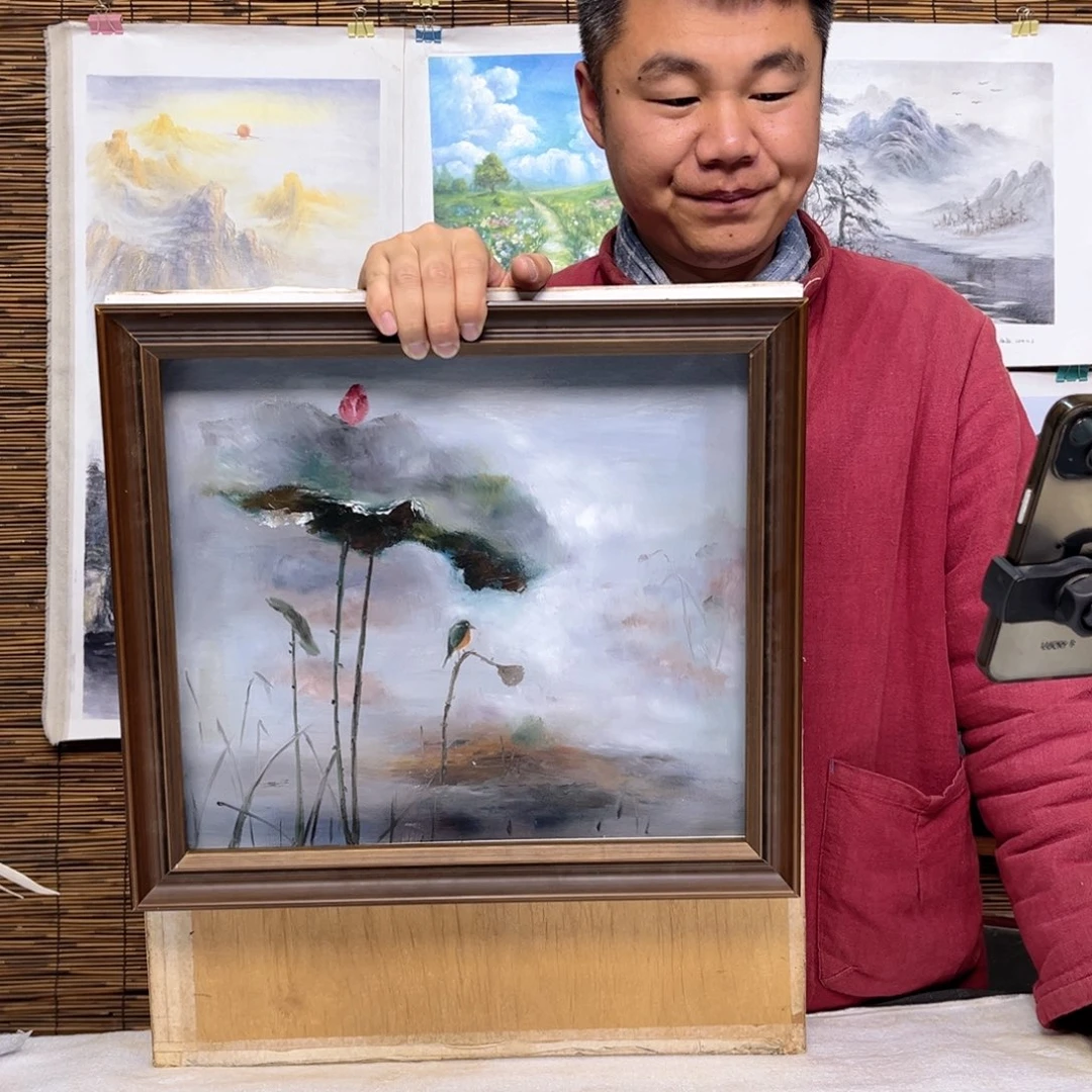 油画行路人小院绘画作品竞拍