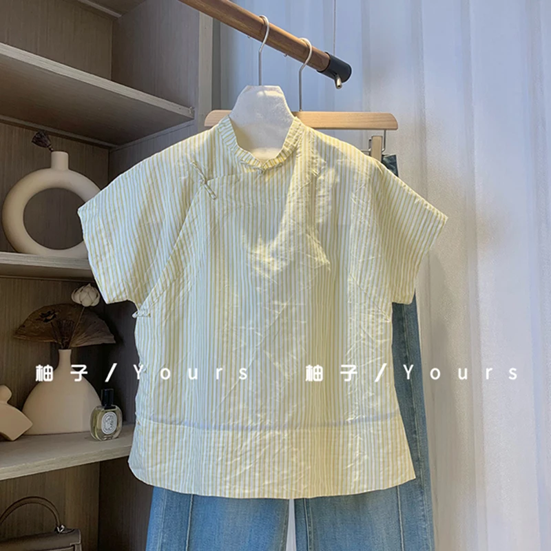 柚子yours【风雅存】色织蚕丝亚麻自然肌理斜襟扣文艺感气质上衣