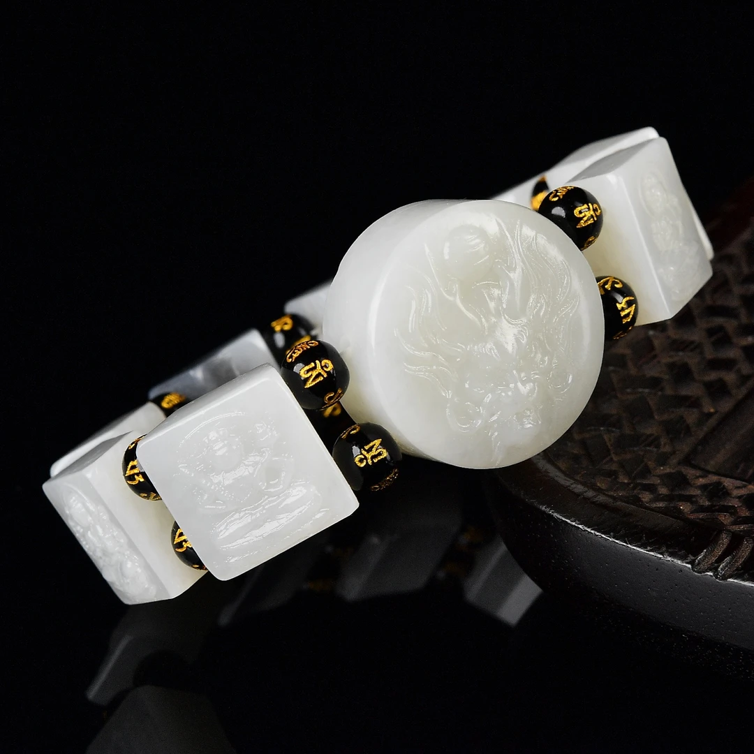 天然和田玉八大守护神手链手牌