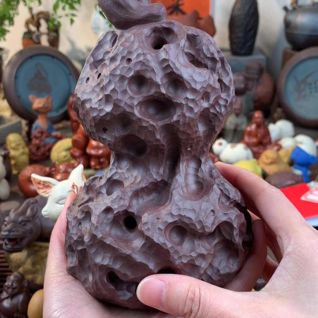 紫砂茶宠太湖石葫芦紫泥精工