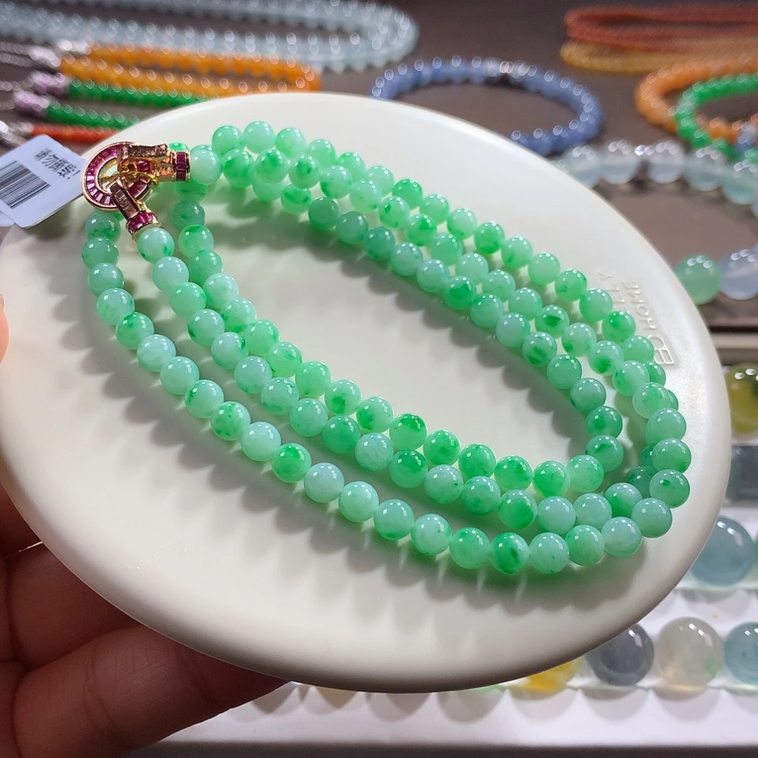 翡翠未镶嵌颈饰性价比•细润果阳绿飘色花项链 卡5.1