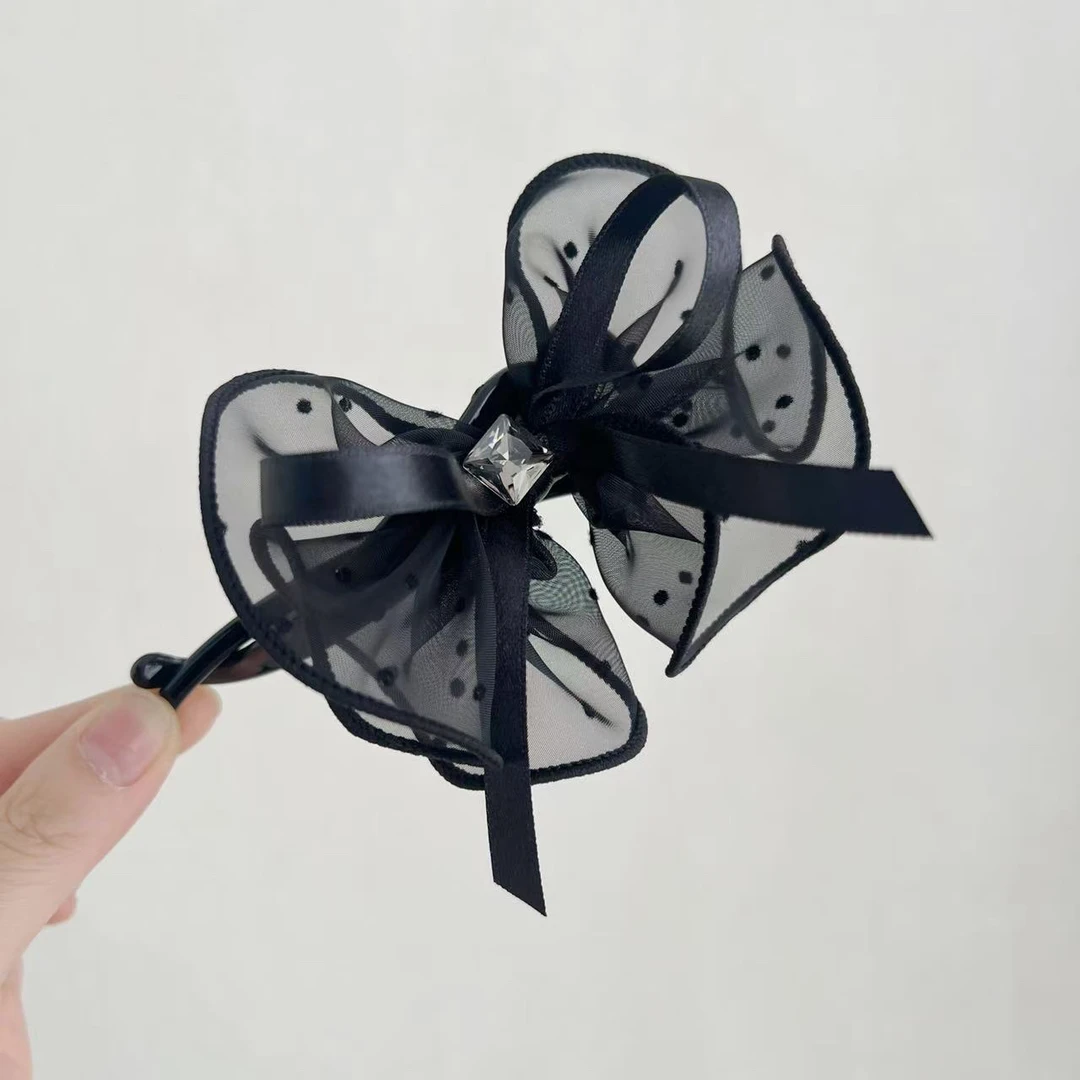 新款高品质韩版小香风欧根纱蝴蝶结扭扭夹盘发夹发饰