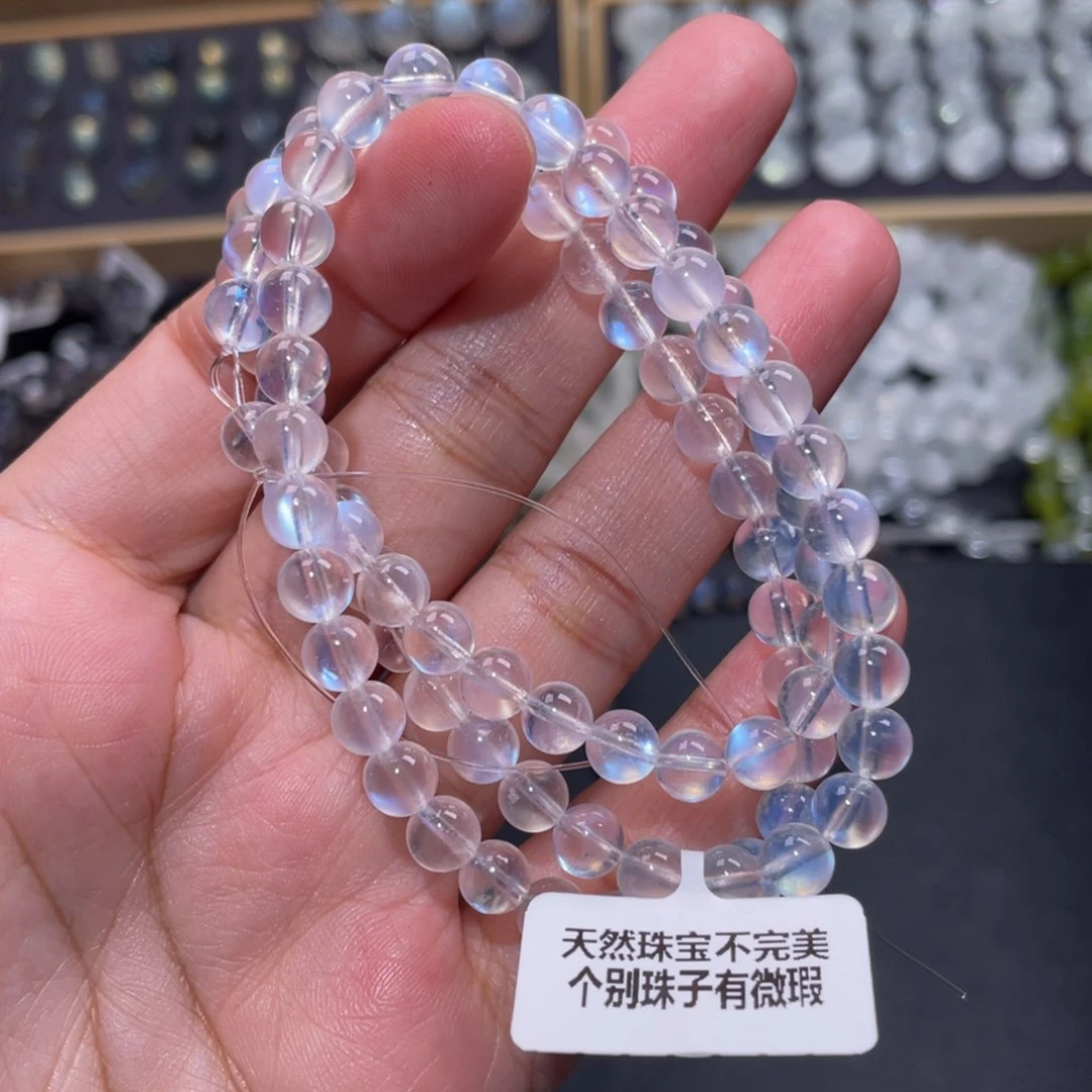 月光石手链未镶嵌何*如蓝月光多圈手链6.1m