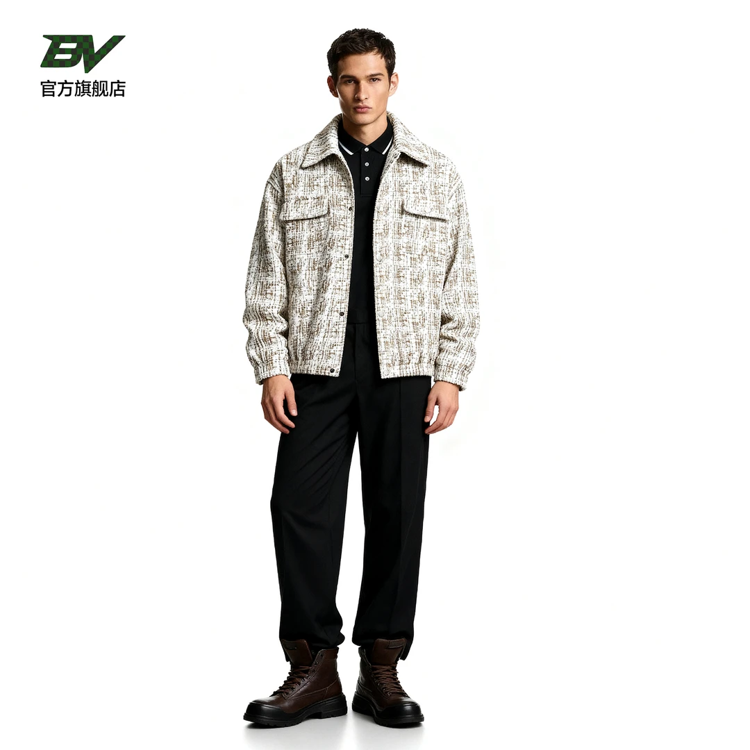 BV官方秋冬做旧舒适夹克潮流百搭宽松外衣时尚休闲翻领男款外套