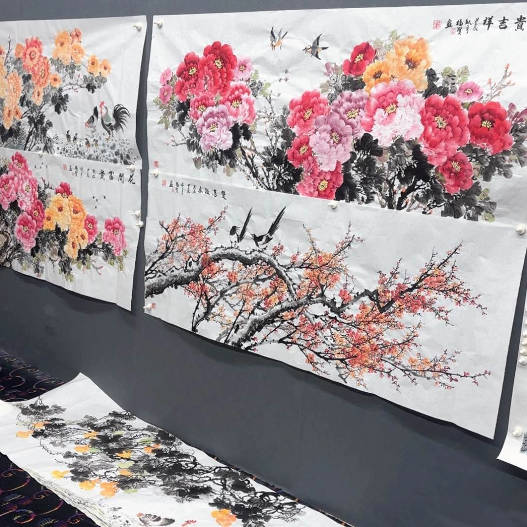 国画我***大罗福贤小六花鸟两张打包朱