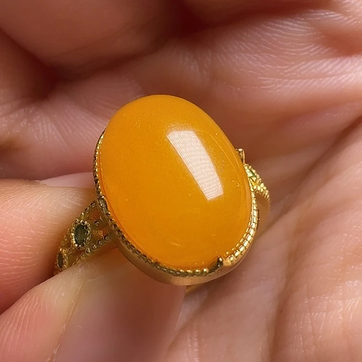 蜜蜡银S925镶嵌戒指戒指